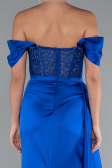 Robe de Soirée Longue Satin Bleu Saxe ABU5034