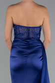Robe De Soirée Satin Longue Bleu Marine ABU5035