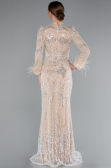 Tenue de Soirée Voilée Longue Perlé Beige ABU5056