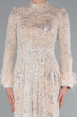 Tenue de Soirée Voilée Longue Perlé Beige ABU5056