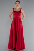 Robe de Soirée Longue Satin Rouge Bordeaux ABU5059