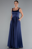 Robe de Soirée Longue Satin Bleu Marine ABU5059