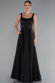 Robe de Soirée Longue Satin Noir ABU5059