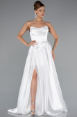 Robe de Soirée Longue Satin Blanc ABU5064