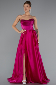 Robe de Soirée Longue Satin Fushia ABU5064