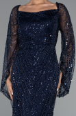Robe de Soirée Longue Perlé Bleu Marine ABU5066