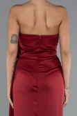 Robe De Soirée Satin Longue Rouge Bordeaux ABU4174