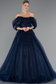 Robe De Soirée De Créateur Longue Bleu Marine ABU4720