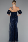 Robe de Soirée Longue Squameuse Bleu Marine ABU5075