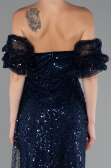 Robe de Soirée Longue Squameuse Bleu Marine ABU5075