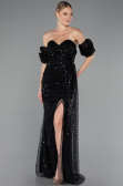 Robe de Soirée Longue Squameuse Noir ABU5075