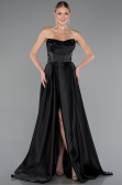 Robe de Soirée Longue Satin Noir ABU5064