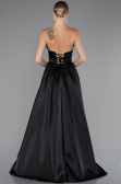 Robe de Soirée Longue Satin Noir ABU5064