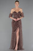 Robe de Soirée Longue Squameuse Brun ABU5075