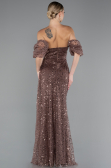 Robe de Soirée Longue Squameuse Brun ABU5075