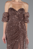 Robe de Soirée Longue Squameuse Brun ABU5075