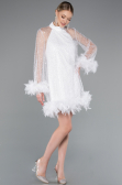 Robe de Cérémonie Courte Squameuse Blanc ABK2202