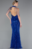 Robe de Soirée Longue Perlé Bleu Saxe ABU4912