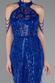 Robe de Soirée Longue Perlé Bleu Saxe ABU4912
