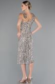 Robe De Soirée Midi Squameuse Beige ABK2377