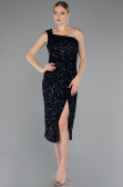 Robe De Soirée Midi Squameuse Bleu Marine ABK2377