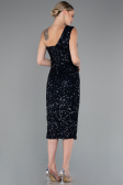Robe De Soirée Midi Squameuse Bleu Marine ABK2377