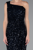 Robe De Soirée Midi Squameuse Bleu Marine ABK2377