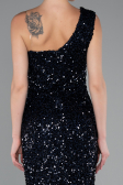 Robe De Soirée Midi Squameuse Bleu Marine ABK2377