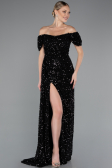 Robe de Soirée Longue Squameuse Noir ABU4843