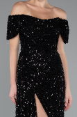 Robe de Soirée Longue Squameuse Noir ABU4843