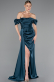 Robe De Fiançaille Satin Longue Vert Pétrole ABU1606