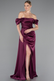 Robe De Fiançaille Satin Longue Couleur Cerise ABU1606