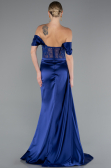 Robe De Soirée Satin Longue Bleu Marine ABU5034