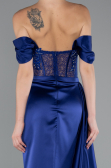 Robe De Soirée Satin Longue Bleu Marine ABU5034