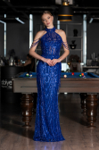 Robe de Soirée Longue Perlé Bleu Saxe ABU4912