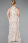 Robe de Soirée Grande Taille Longue Perlé Beige ABU5063