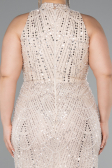 Robe de Soirée Grande Taille Longue Perlé Beige ABU5063