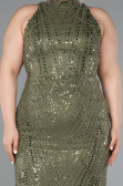 Robe de Soirée Grande Taille Longue Perlé Kaki ABU5063