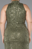 Robe de Soirée Grande Taille Longue Perlé Kaki ABU5063