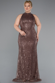Robe de Soirée Grande Taille Longue Perlé Brun ABU5063