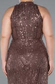 Robe de Soirée Grande Taille Longue Perlé Brun ABU5063
