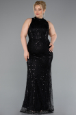 Robe de Soirée Grande Taille Longue Perlé Noir ABU5063