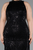 Robe de Soirée Grande Taille Longue Perlé Noir ABU5063