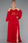 Robe de Soirée Grande Taille Longue Mousseline Rouge ABU5037