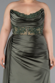 Robe De Graduation Grande Taille Satin Longue Kaki ABU3855