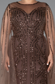 Robe De Fiançailles Grande Taille Longue Perlé Brun ABU5050