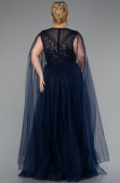 Robe De Fiançailles Grande Taille Longue Perlé Bleu Marine ABU5050