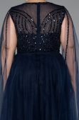 Robe De Fiançailles Grande Taille Longue Perlé Bleu Marine ABU5050