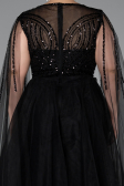 Robe De Fiançailles Grande Taille Longue Perlé Noir ABU5050