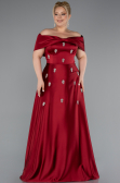 Robe Grande Taille Longue Satin Rouge Bordeaux ABU5072